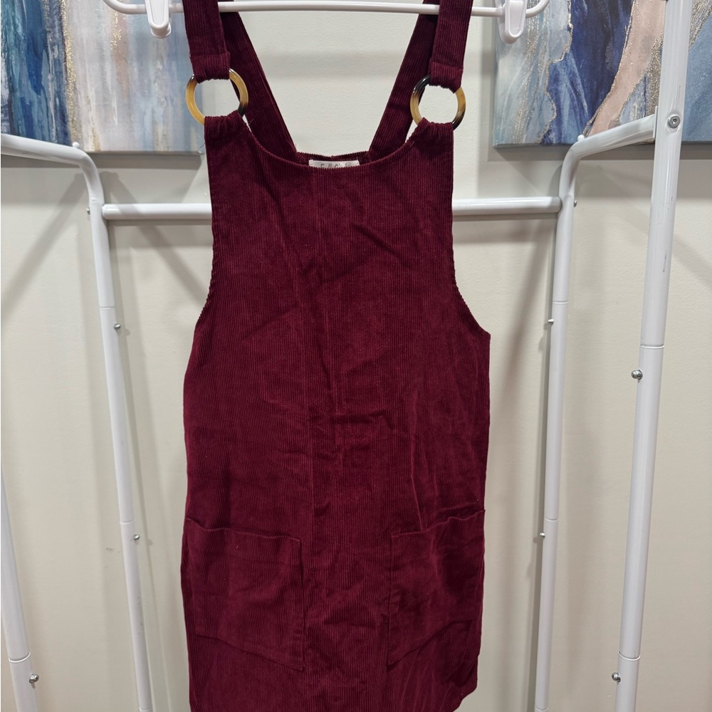 Burgundy Corduroy Pinafore Dress